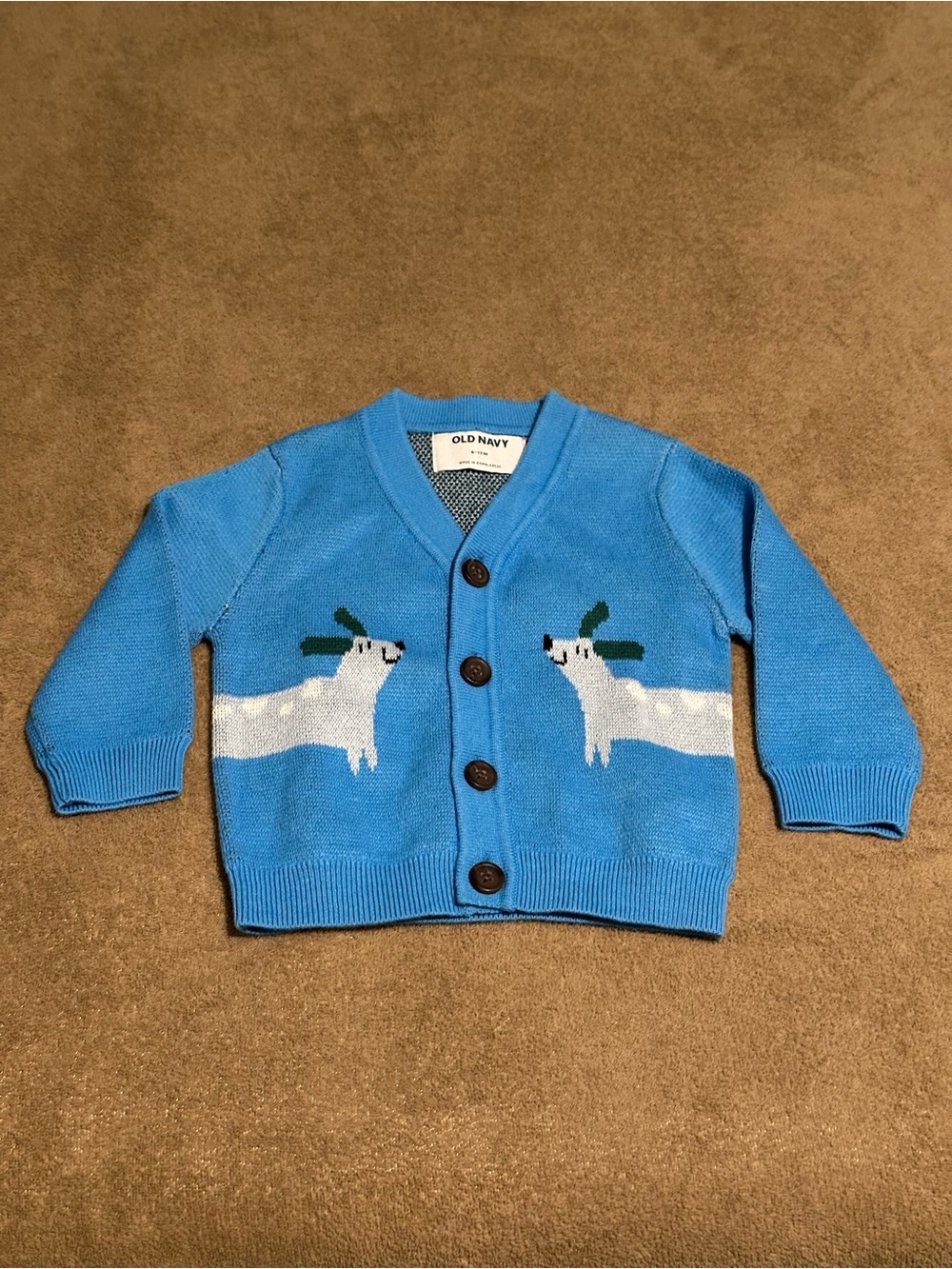 Old Navy Baby 6-12M Blue Dog Cardigan Sweater 100% Cotton Cute